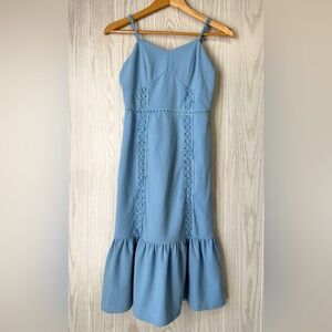 Miami Baby Blue Crochet Trim Ruffle Hem Midi Dress – NWT Size XS